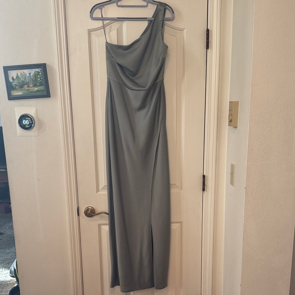Elegant One-Shoulder Sage Green Dress